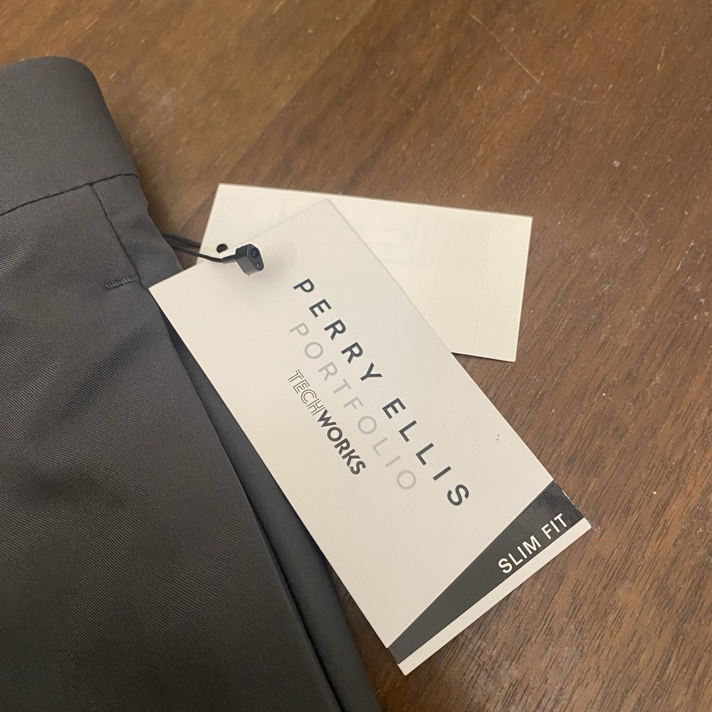 Perry Ellis Portfolio 30x30 Men's Pleated Pants Gray Poly Asphalt NWT - Picture 7 of 16